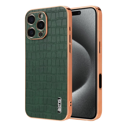 For iPhone 16 Pro Max AZNS Electroplated Frame Crocodile Texture Full Coverage Phone Case(Green) - iPhone 16 Pro Max Cases by AZNS | Online Shopping South Africa | PMC Jewellery | Buy Now Pay Later Mobicred