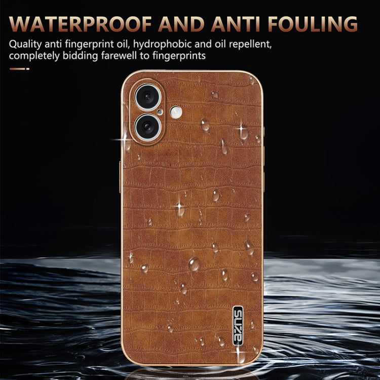 For iPhone 16 Plus AZNS Electroplated Frame Crocodile Texture Full Coverage Phone Case(Black) - iPhone 16 Plus Cases by AZNS | Online Shopping South Africa | PMC Jewellery | Buy Now Pay Later Mobicred