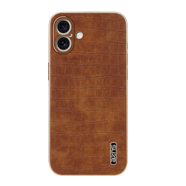 For iPhone 16 AZNS Electroplated Frame Crocodile Texture Full Coverage Phone Case(Brown) - iPhone 16 Cases by AZNS | Online Shopping South Africa | PMC Jewellery | Buy Now Pay Later Mobicred