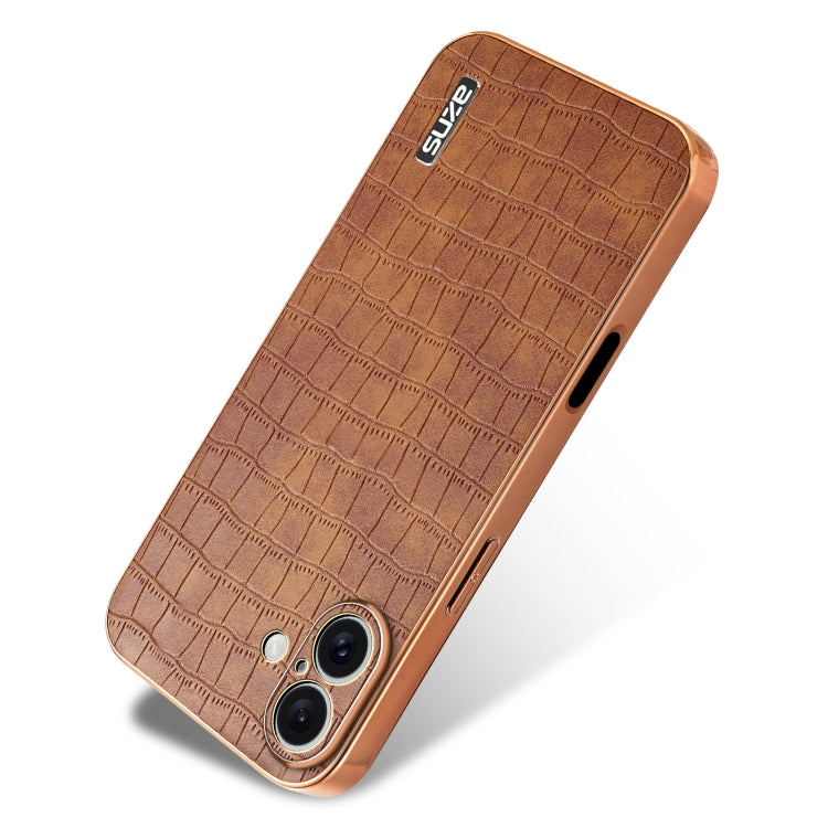 For iPhone 16 AZNS Electroplated Frame Crocodile Texture Full Coverage Phone Case(Brown) - iPhone 16 Cases by AZNS | Online Shopping South Africa | PMC Jewellery | Buy Now Pay Later Mobicred