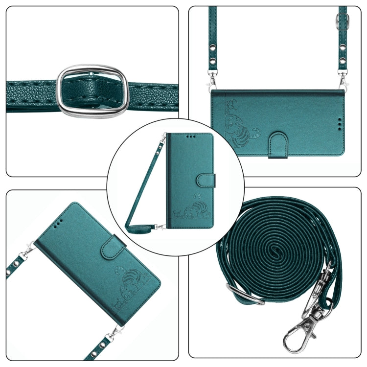 For Blackview Shark 8 Cat Rat Embossed Pattern RFID Leather Phone Case with Lanyard(Peacock Green) - More Brand by PMC TechLife | Online Shopping South Africa | PMC TechLife | Buy Now Pay Later Mobicred