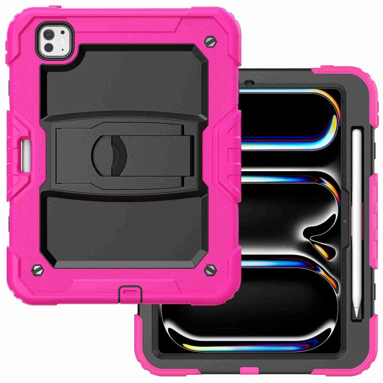 For iPad Pro 11 2024 Silicone Hydric PC Tablet Case with Shoulder Strap & Holder(Rose Red) - iPad Pro 11 2024 Cases by PMC TechLife | Online Shopping South Africa | PMC TechLife | Buy Now Pay Later Mobicred
