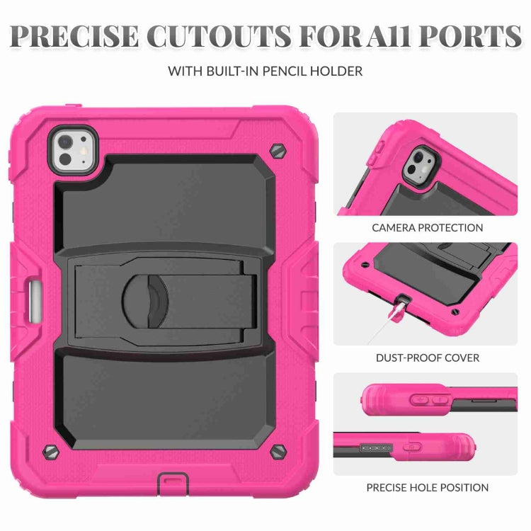 For iPad Pro 11 2024 Silicone Hydric PC Tablet Case with Shoulder Strap & Holder(Rose Red) - iPad Pro 11 2024 Cases by PMC TechLife | Online Shopping South Africa | PMC TechLife | Buy Now Pay Later Mobicred