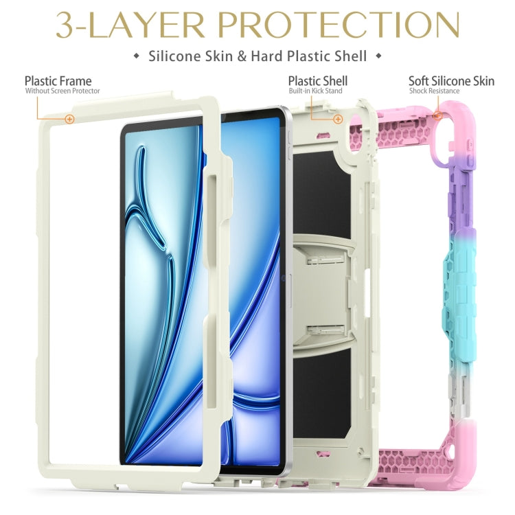 For iPad Air 13 2024 Silicone Hydric PC Tablet Case with Shoulder Strap & Holder(Camouflage Pink) - iPad Air 13 2024 Cases by PMC TechLife | Online Shopping South Africa | PMC TechLife | Buy Now Pay Later Mobicred