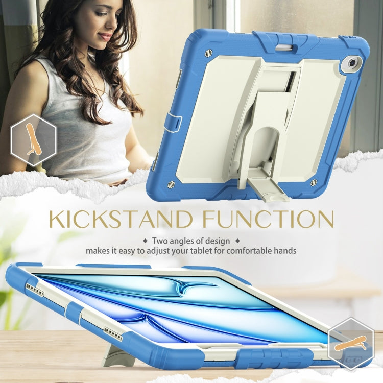 For iPad Air 13 2024 Silicone Hydric PC Tablet Case with Shoulder Strap & Holder(Beige Cyan-blue) - iPad Air 13 2024 Cases by PMC TechLife | Online Shopping South Africa | PMC TechLife | Buy Now Pay Later Mobicred