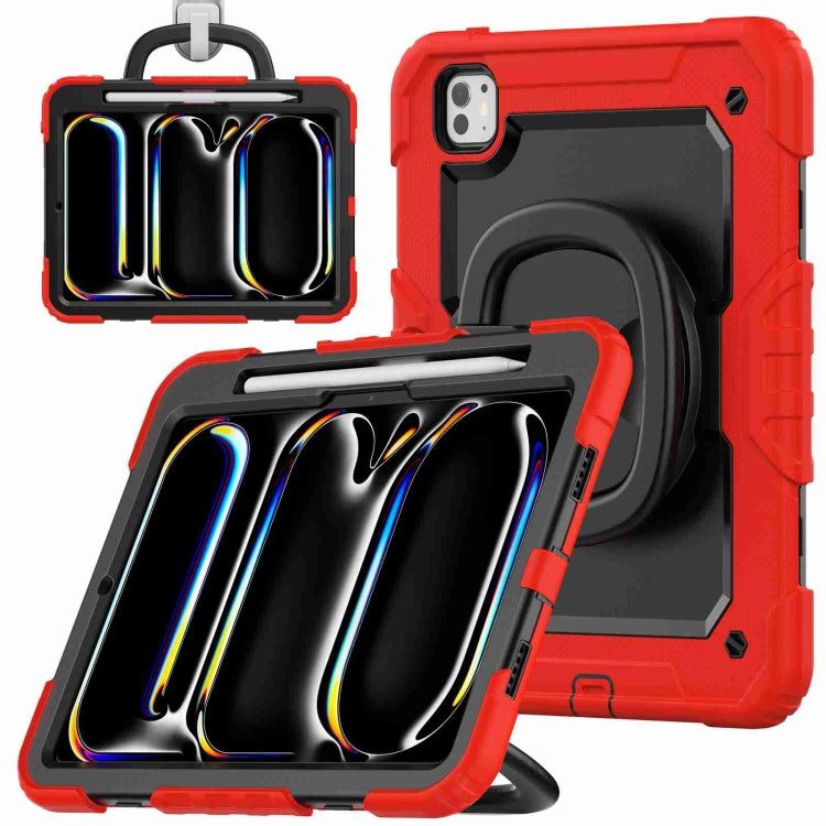 For iPad Pro 11 2024 Handle Silicone Hydric PC Tablet Case with Shoulder Strap(Red) - iPad Pro 11 2024 Cases by PMC TechLife | Online Shopping South Africa | PMC TechLife | Buy Now Pay Later Mobicred