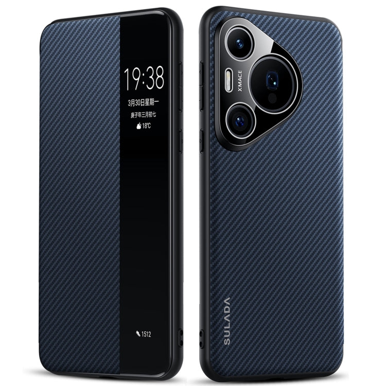 For Huawei Pura 70 SULADA Kevlar 600D Texture Smart Window Leather Phone Case(Blue) - free shipping - PMC Jewellery - Order now!