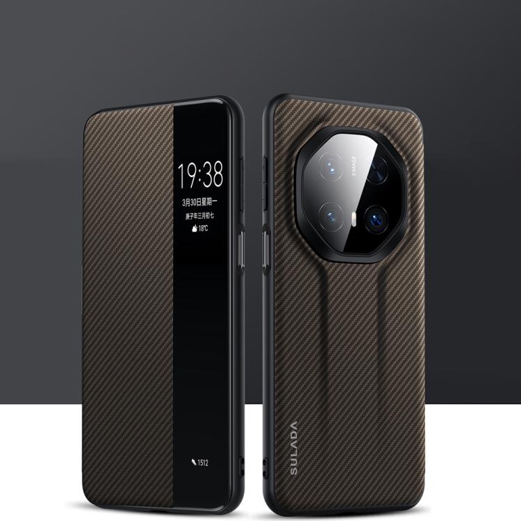 For Huawei Mate 70 RS Ultimate SULADA Kevlar 600D Texture Smart Window Leather Phone Case(Brown) - Huawei Cases by SULADA | Online Shopping South Africa | PMC TechLife | Buy Now Pay Later Mobicred