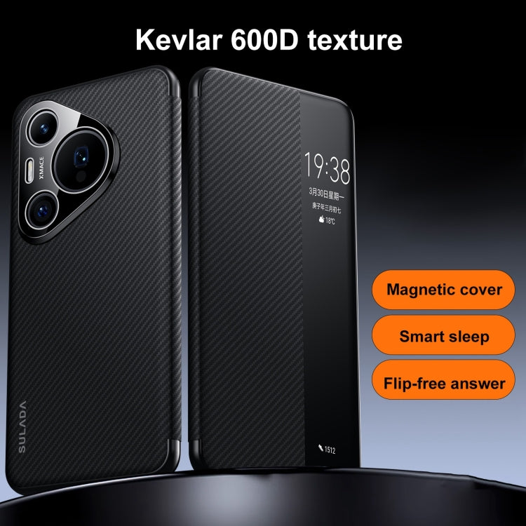 For Huawei Pura 70 Pro SULADA Kevlar 600D Texture Smart Window Leather Phone Case(Blue) - free shipping - PMC Jewellery - Order now!