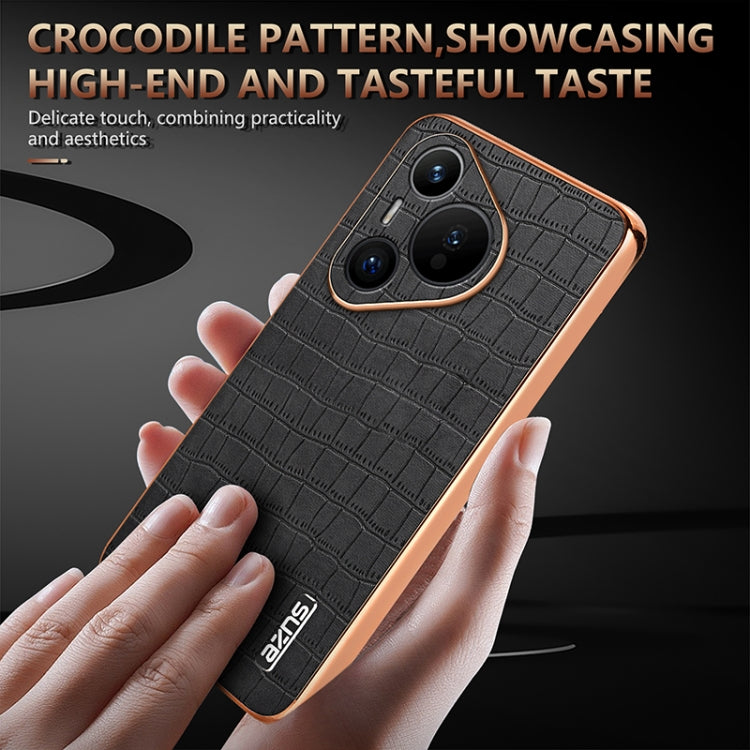 For Huawei Pura 70 AZNS Electroplated Frame Crocodile Texture Full Coverage Phone Case(Black) - Huawei Cases by AZNS | Online Shopping South Africa | PMC Jewellery | Buy Now Pay Later Mobicred