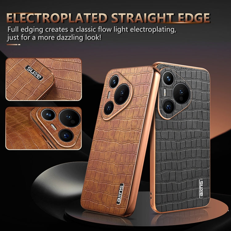 For Huawei Pura 70 AZNS Electroplated Frame Crocodile Texture Full Coverage Phone Case(Brown) - Huawei Cases by AZNS | Online Shopping South Africa | PMC Jewellery | Buy Now Pay Later Mobicred