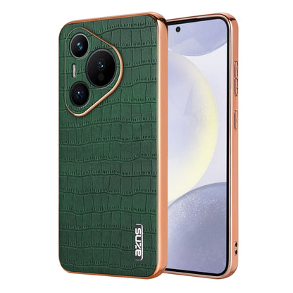 For Huawei Pura 70 AZNS Electroplated Frame Crocodile Texture Full Coverage Phone Case(Green) - Huawei Cases by AZNS | Online Shopping South Africa | PMC Jewellery | Buy Now Pay Later Mobicred