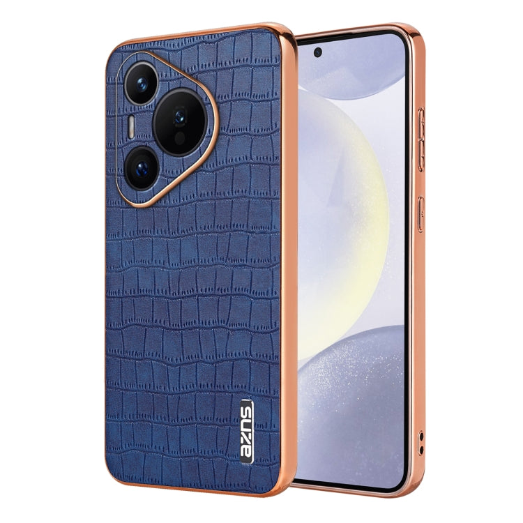 For Huawei Pura 70 AZNS Electroplated Frame Crocodile Texture Full Coverage Phone Case(Blue) - Huawei Cases by AZNS | Online Shopping South Africa | PMC Jewellery | Buy Now Pay Later Mobicred