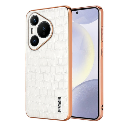 For Huawei Pura 70 AZNS Electroplated Frame Crocodile Texture Full Coverage Phone Case(White) - Huawei Cases by AZNS | Online Shopping South Africa | PMC Jewellery | Buy Now Pay Later Mobicred