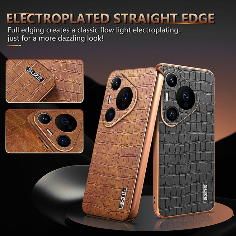 For Huawei Pura 70 Pro / 70 Pro+ AZNS Electroplated Frame Crocodile Texture Full Coverage Phone Case(Brown) - Huawei Cases by AZNS | Online Shopping South Africa | PMC Jewellery | Buy Now Pay Later Mobicred