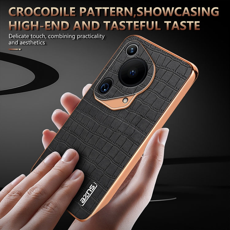 For Huawei Pura 70 Ultra AZNS Electroplated Frame Crocodile Texture Full Coverage Phone Case(Black) - Huawei Cases by AZNS | Online Shopping South Africa | PMC Jewellery | Buy Now Pay Later Mobicred