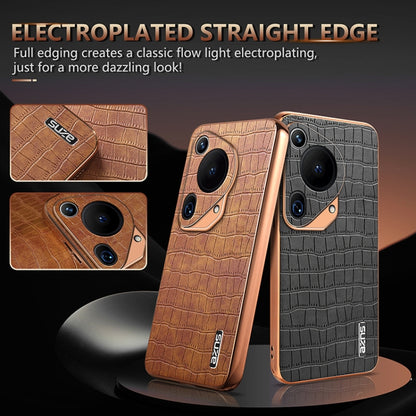 For Huawei Pura 70 Ultra AZNS Electroplated Frame Crocodile Texture Full Coverage Phone Case(Brown) - Huawei Cases by AZNS | Online Shopping South Africa | PMC Jewellery | Buy Now Pay Later Mobicred