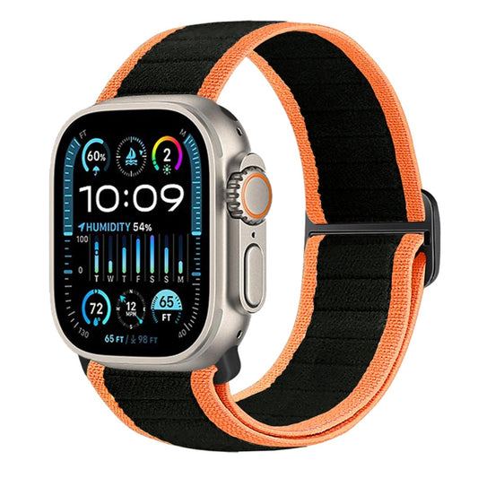 For Apple Watch Ultra 2 49mm Nylon Elastic Buckle Watch Band(Black Orange) - Watch Bands by PMC Jewellery | Online Shopping South Africa | PMC Jewellery | Buy Now Pay Later Mobicred