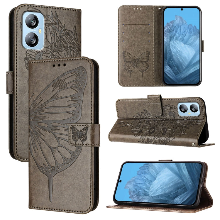 For Blackview A52 Embossed Butterfly Leather Phone Case(Grey) - More Brand by PMC TechLife | Online Shopping South Africa | PMC TechLife | Buy Now Pay Later Mobicred