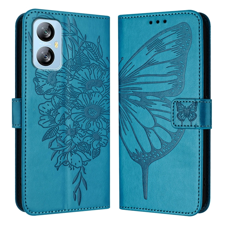 For Blackview A52 Embossed Butterfly Leather Phone Case(Blue) - More Brand by PMC TechLife | Online Shopping South Africa | PMC TechLife | Buy Now Pay Later Mobicred