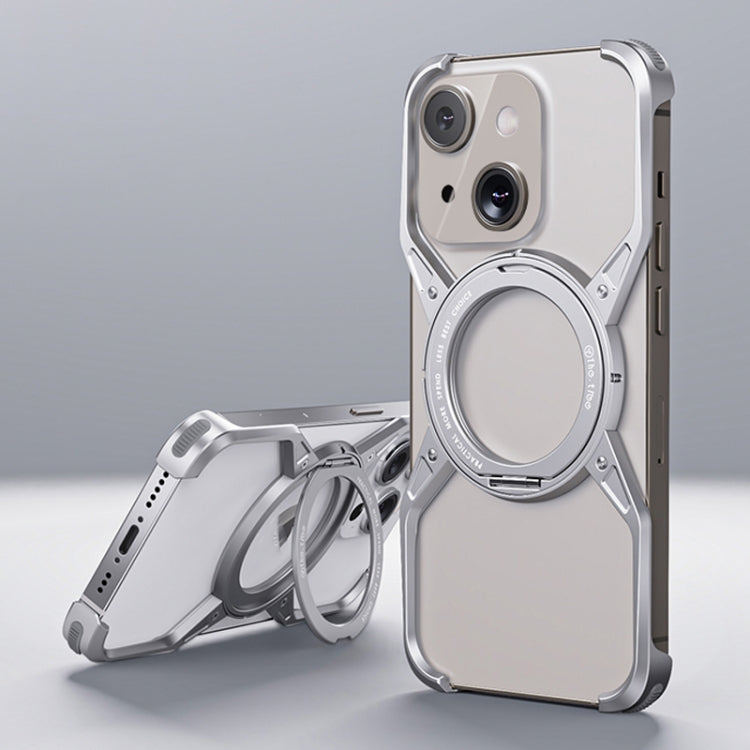 For iPhone 13 / 14 / 15 Aluminum Alloy Frameless 360-Degree Rotating Phone Case(Silver) - free shipping - PMC Jewellery - Order now!