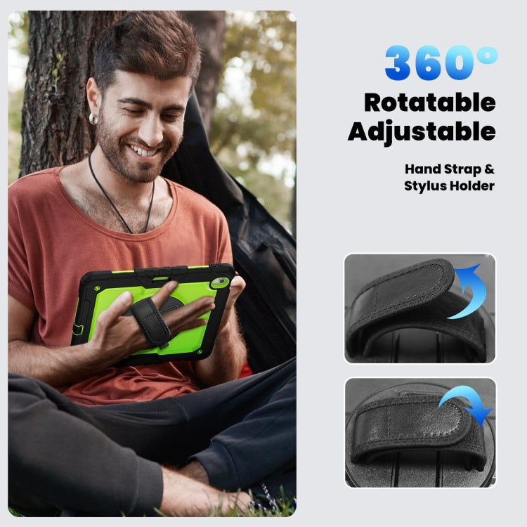 For iPad Air 13 2025 / 2024 Turntable Holder Silicone Hybrid PC Tablet Case with Shoulder Strap(Yellow Green + Black) - free shipping - PMC TechLife - Order now!