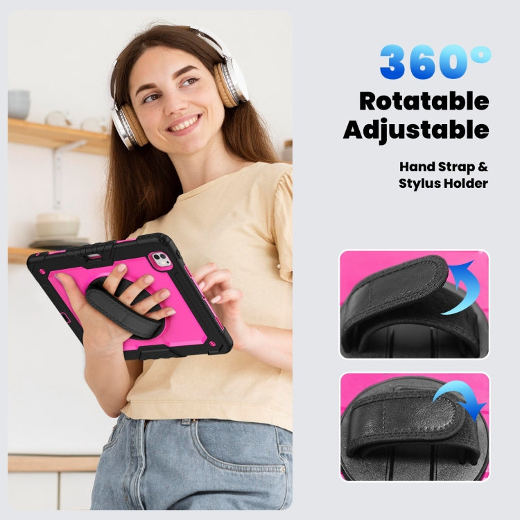 For iPad Pro 13 2024 Silicone Hybrid PC Tablet Case with Shoulder Strap(Rose Red + Black) - iPad Pro 13 2024 Cases by PMC TechLife | Online Shopping South Africa | PMC TechLife | Buy Now Pay Later Mobicred