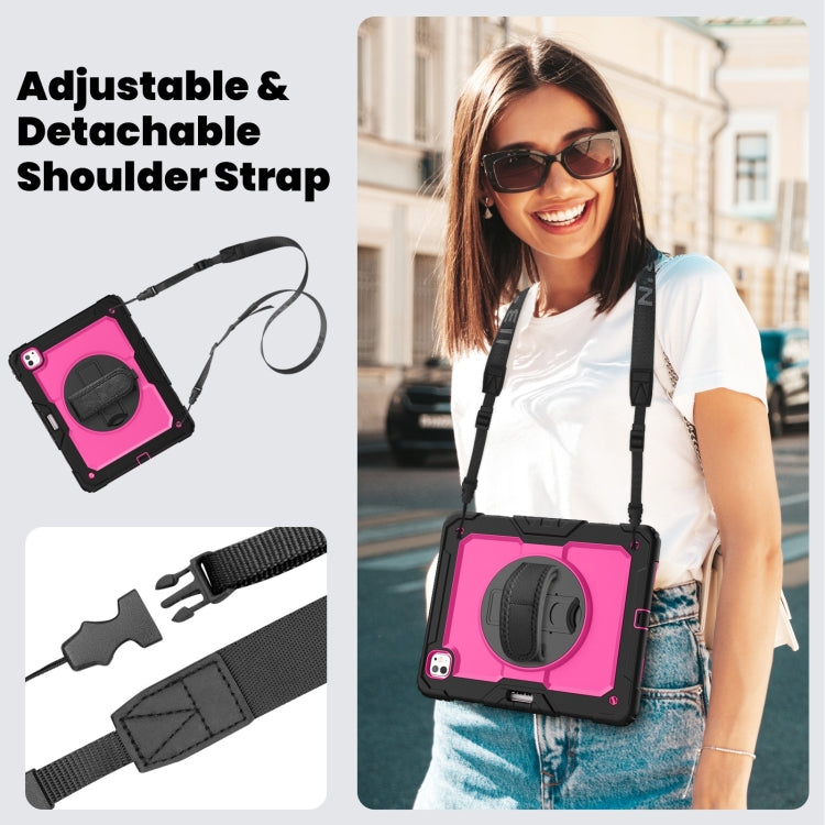 For iPad Pro 13 2024 Silicone Hybrid PC Tablet Case with Shoulder Strap(Rose Red + Black) - iPad Pro 13 2024 Cases by PMC TechLife | Online Shopping South Africa | PMC TechLife | Buy Now Pay Later Mobicred