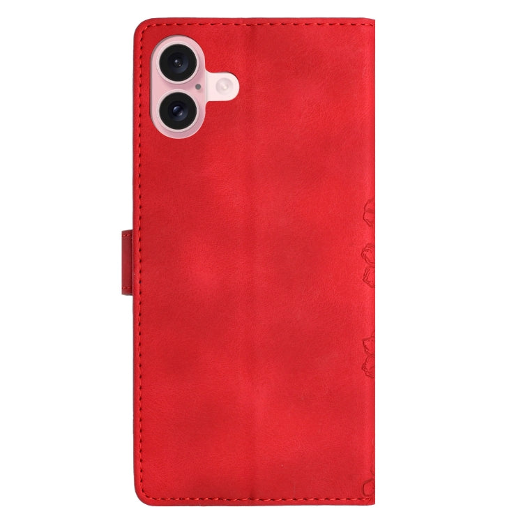 For iPhone 16 Plus Cherry Blossom Butterfly Skin Feel Embossed PU Phone Case(Red) - free shipping - PMC TechLife - Order now!