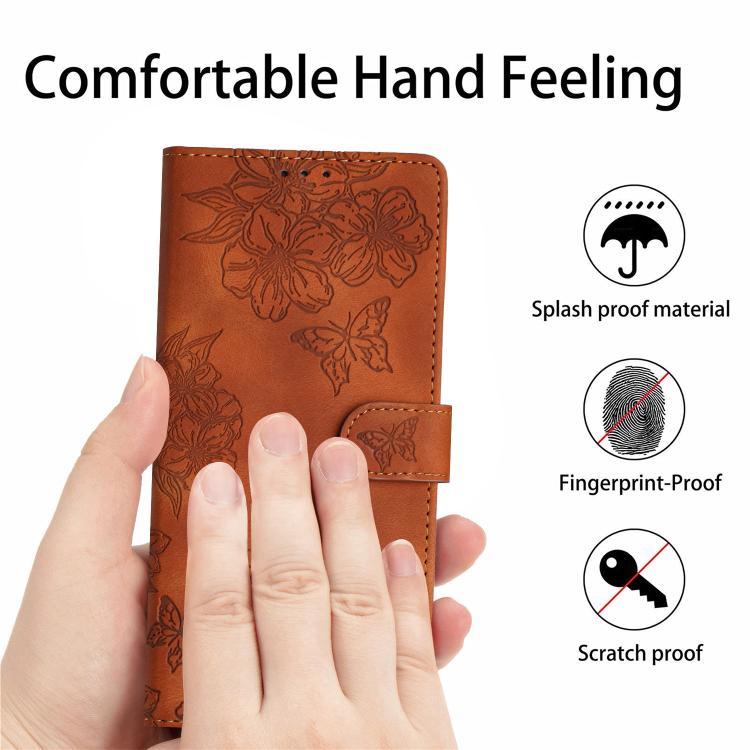 For iPhone 16e Cherry Blossom Butterfly Skin Feel Embossed PU Phone Case(Brown) - iPhone 16e Cases by PMC TechLife | Online Shopping South Africa | PMC TechLife | Buy Now Pay Later Mobicred