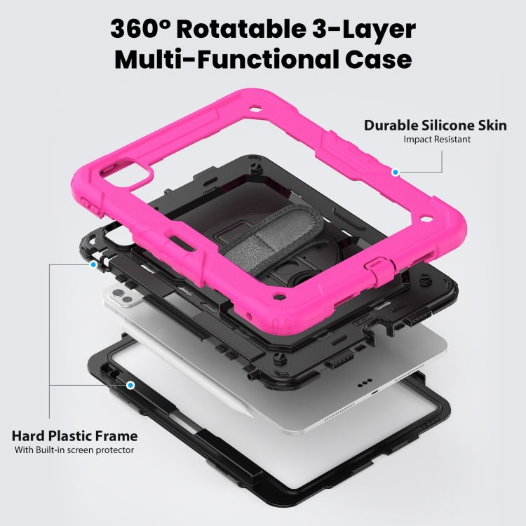For iPad Pro 11 2024 Silicone Hybrid PC Tablet Case with Shoulder Strap(Black + Rose Red) - iPad Pro 11 2024 Cases by PMC TechLife | Online Shopping South Africa | PMC TechLife | Buy Now Pay Later Mobicred