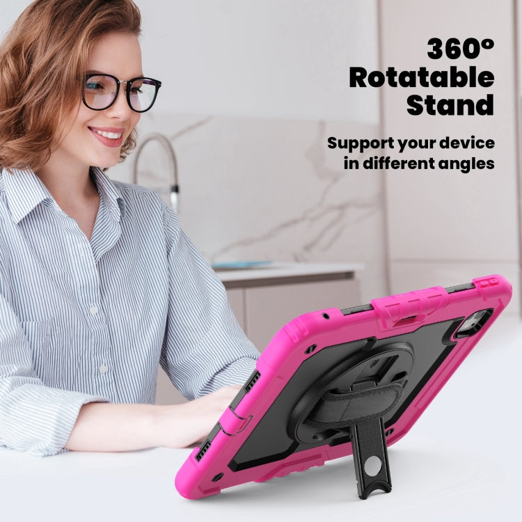 For iPad Pro 11 2024 Silicone Hybrid PC Tablet Case with Shoulder Strap(Black + Rose Red) - iPad Pro 11 2024 Cases by PMC TechLife | Online Shopping South Africa | PMC TechLife | Buy Now Pay Later Mobicred