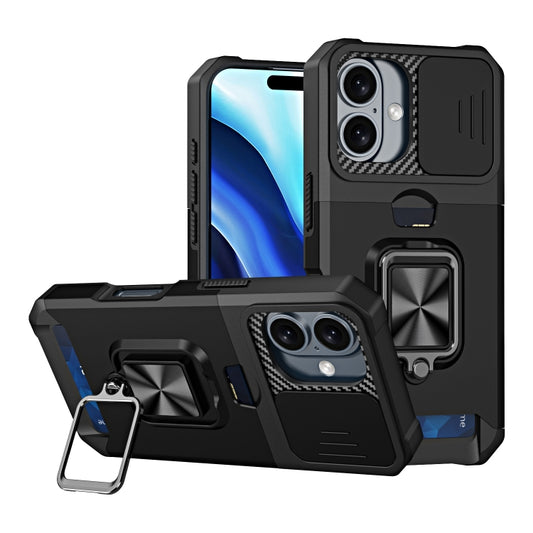 For iPhone 16 Camera Shield Card Slot PC+TPU Phone Case(Black) - iPhone 16 Cases by PMC Jewellery | Online Shopping South Africa | PMC Jewellery | Buy Now Pay Later Mobicred