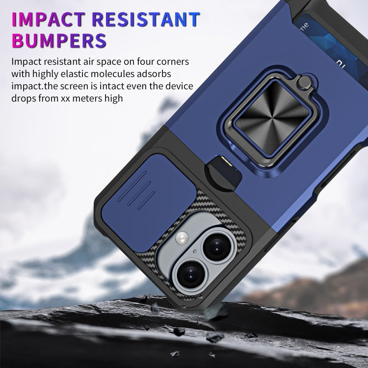 For iPhone 16 Camera Shield Card Slot PC+TPU Phone Case(Purple) - iPhone 16 Cases by PMC Jewellery | Online Shopping South Africa | PMC Jewellery | Buy Now Pay Later Mobicred