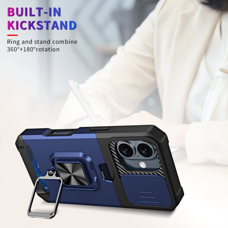 For iPhone 16 Camera Shield Card Slot PC+TPU Phone Case(Silver) - iPhone 16 Cases by PMC TechLife | Online Shopping South Africa | PMC TechLife | Buy Now Pay Later Mobicred