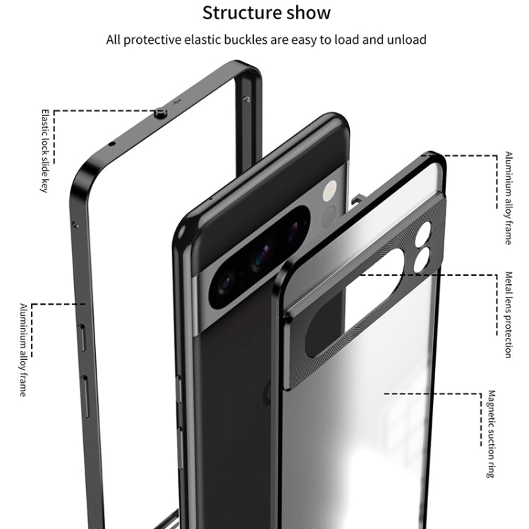 For Google Pixel 8 Snap Buckle Metal Frame Frosted Phone Case(Silver) - Google Cases by PMC TechLife | Online Shopping South Africa | PMC TechLife | Buy Now Pay Later Mobicred