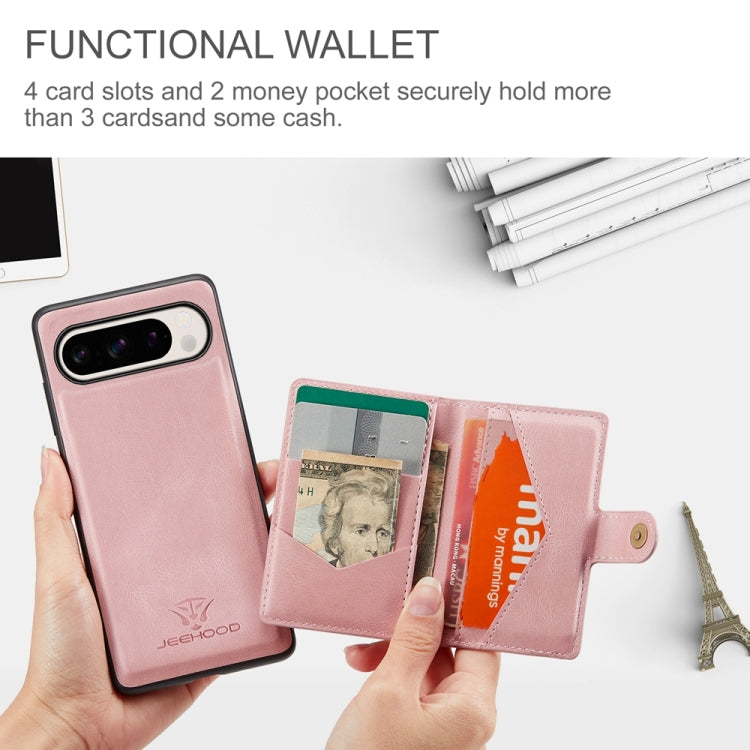 For Google Pixel 9 Pro JEEHOOD J01 Retro Magnetic Detachable Wallet Phone Case(Pink) - Google Cases by JEEHOOD | Online Shopping South Africa | PMC Jewellery | Buy Now Pay Later Mobicred