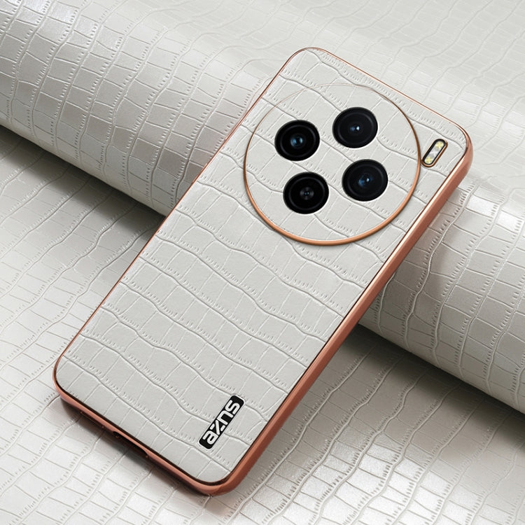 For vivo X100 5G AZNS Electroplated Frame Crocodile Texture Full Coverage Phone Case(White) - vivo Cases by AZNS | Online Shopping South Africa | PMC Jewellery | Buy Now Pay Later Mobicred