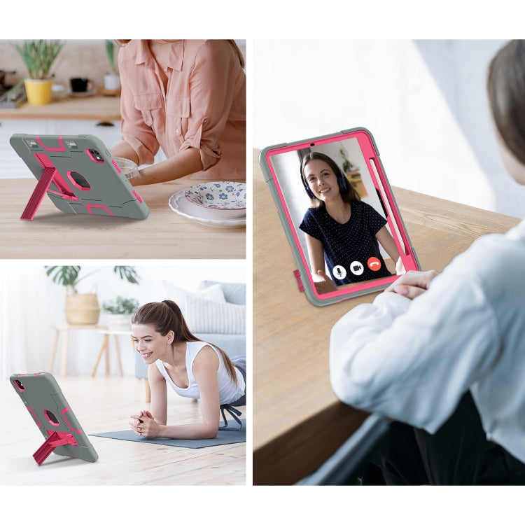 For iPad Pro 11 2024 Contrast Color Silicone Acrylic PC Tablet Case with Holder(Grey Rose Red) - iPad Pro 11 2024 Cases by PMC TechLife | Online Shopping South Africa | PMC TechLife | Buy Now Pay Later Mobicred