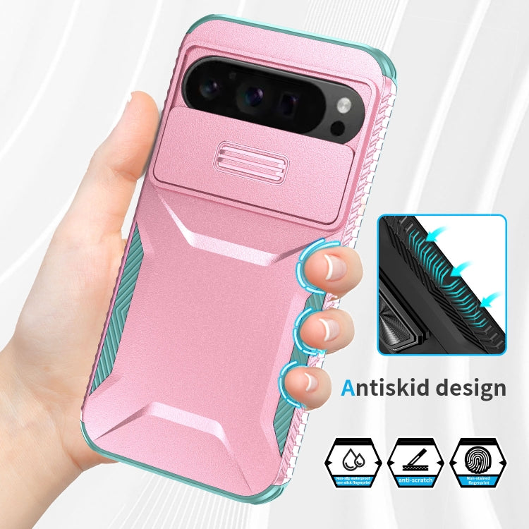 For Google Pixel 10 Pro XL / 9 Pro XL Sliding Camshield Phone Case(Pink + Grey Green) - Google Cases by PMC TechLife | Online Shopping South Africa | PMC TechLife | Buy Now Pay Later Mobicred