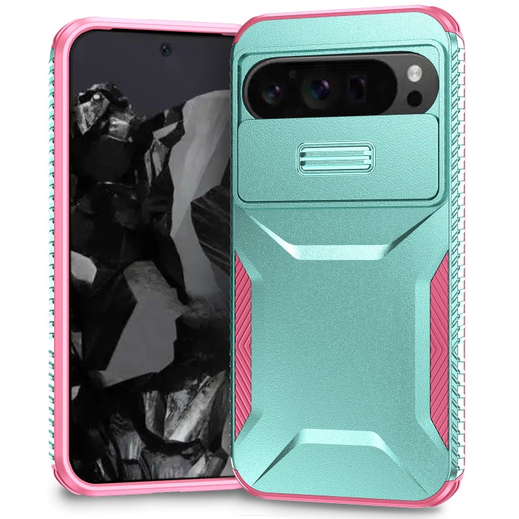 For Google Pixel 9 Pro XL Sliding Camshield Phone Case(Grey Green + Pink) - Google Cases by PMC TechLife | Online Shopping South Africa | PMC TechLife | Buy Now Pay Later Mobicred