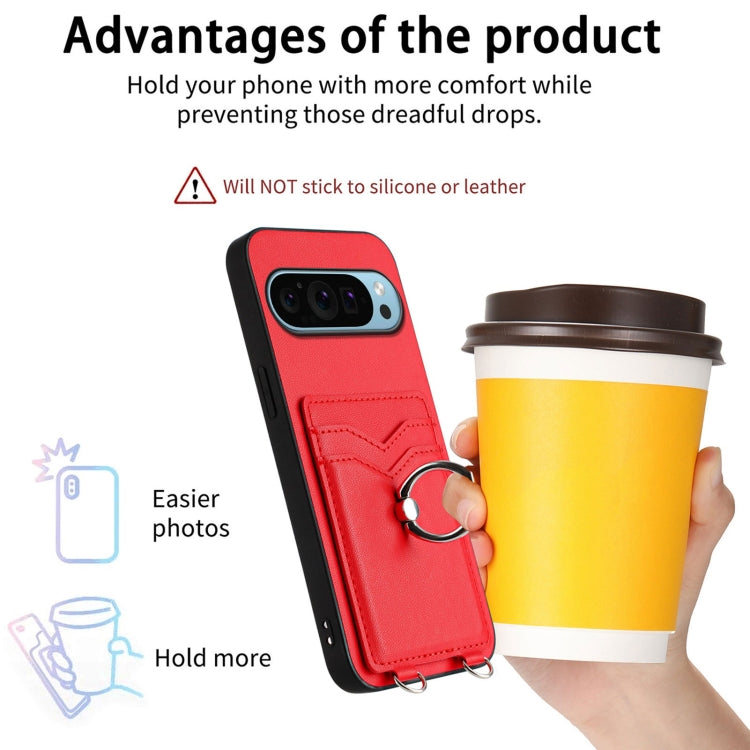 For Google Pixel 9 / 9 Pro R20 Crossbody Rope Ring Card Holder Phone Case(Red) - Google Cases by PMC TechLife | Online Shopping South Africa | PMC TechLife | Buy Now Pay Later Mobicred
