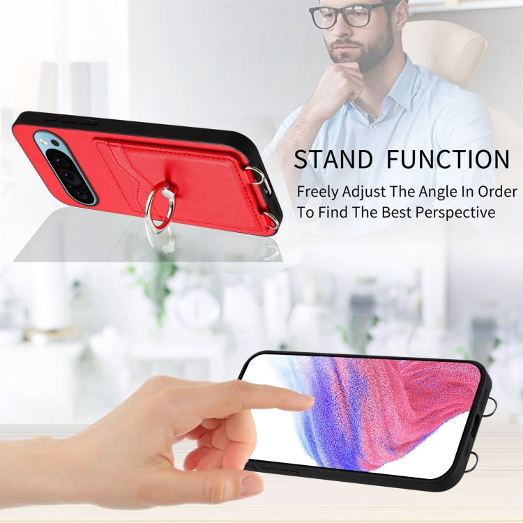 For Google Pixel 9 / 9 Pro R20 Crossbody Rope Ring Card Holder Phone Case(Red) - Google Cases by PMC TechLife | Online Shopping South Africa | PMC TechLife | Buy Now Pay Later Mobicred