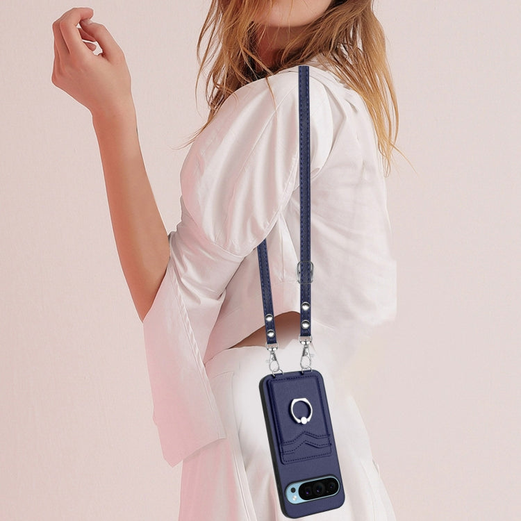 For Google Pixel 9 / 9 Pro R20 Crossbody Rope Ring Card Holder Phone Case(Blue) - free shipping - PMC TechLife - Order now!