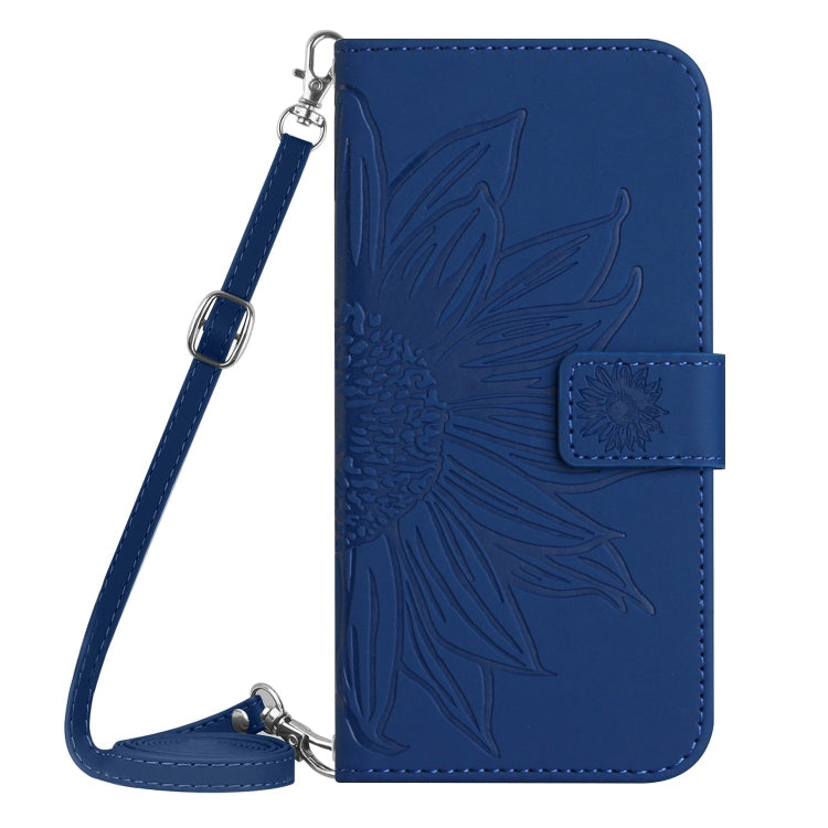 For Samsung Galaxy S25 5G Skin Feel Sun Flower Embossed Flip Leather Phone Case with Lanyard(Dark Blue) - Galaxy S25 5G Cases by PMC Jewellery | Online Shopping South Africa | PMC Jewellery | Buy Now Pay Later Mobicred