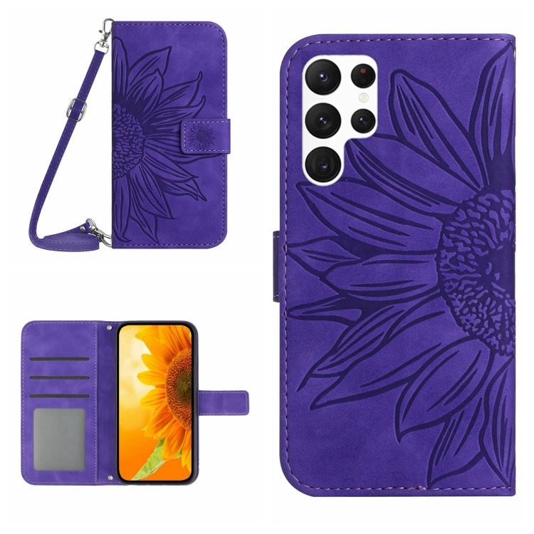 For Samsung Galaxy S25 Ultra 5G Skin Feel Sun Flower Embossed Flip Leather Phone Case with Lanyard(Dark Purple) - Galaxy S25 Ultra 5G Cases by PMC Jewellery | Online Shopping South Africa | PMC Jewellery | Buy Now Pay Later Mobicred