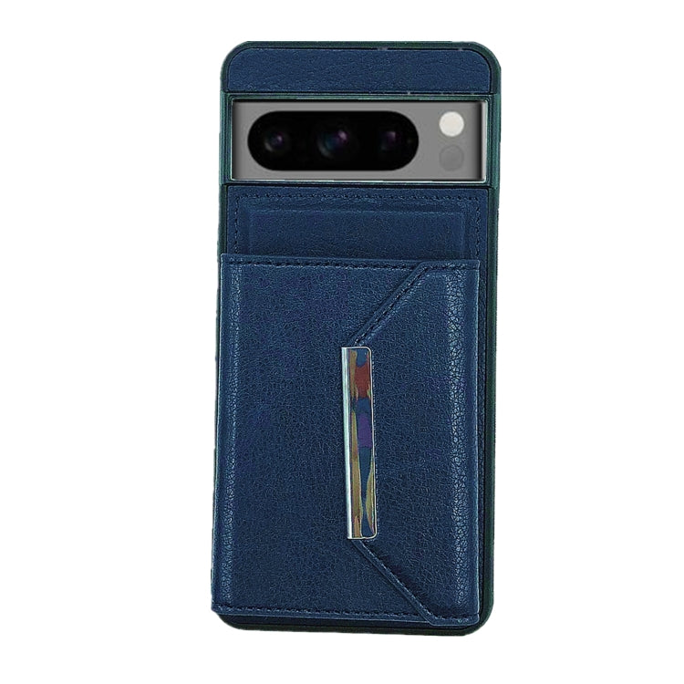 For Google Pixel 9 / 9 Pro Solid Color Metal Buckle Card Slots Bag Phone Case(Blue) - Google Cases by PMC TechLife | Online Shopping South Africa | PMC TechLife | Buy Now Pay Later Mobicred