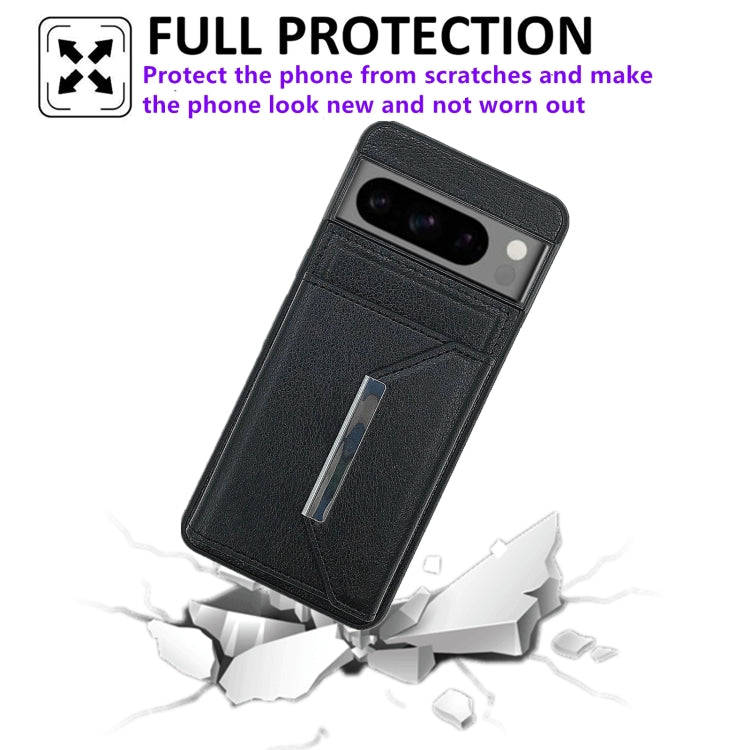 For Google Pixel 9 / 9 Pro Solid Color Metal Buckle Card Slots Bag Phone Case(Black) - Google Cases by PMC TechLife | Online Shopping South Africa | PMC TechLife | Buy Now Pay Later Mobicred