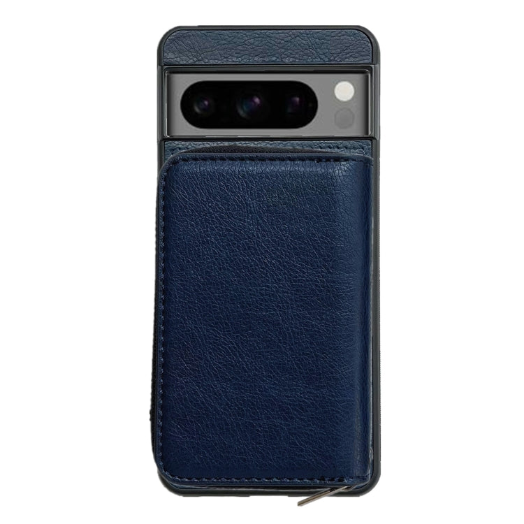 For Google Pixel 7 Pro Solid Color Zipper 11-Card Slots Bag Phone Case with Lanyard(Blue) - Google Cases by PMC TechLife | Online Shopping South Africa | PMC TechLife | Buy Now Pay Later Mobicred