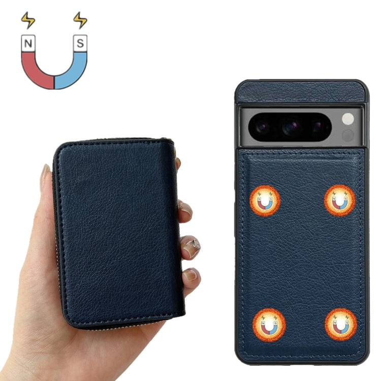 For Google Pixel 7 Pro Solid Color Zipper 11-Card Slots Bag Phone Case with Lanyard(Blue) - Google Cases by PMC TechLife | Online Shopping South Africa | PMC TechLife | Buy Now Pay Later Mobicred